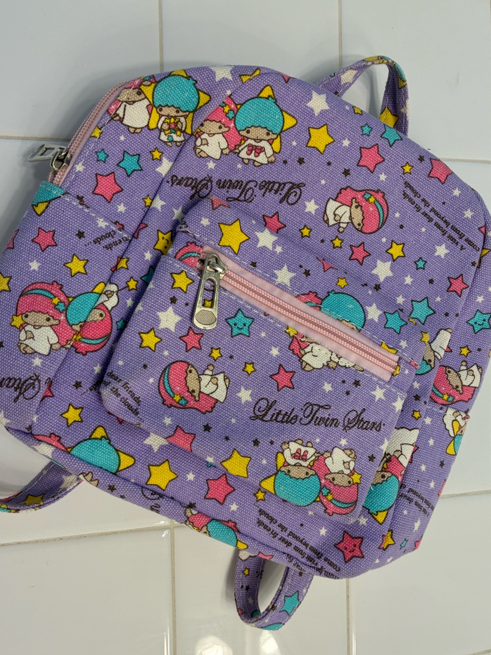 💜 RARE Sanrio Little Twin Stars Lavender Denim Print Mini Backpack - Like New💫